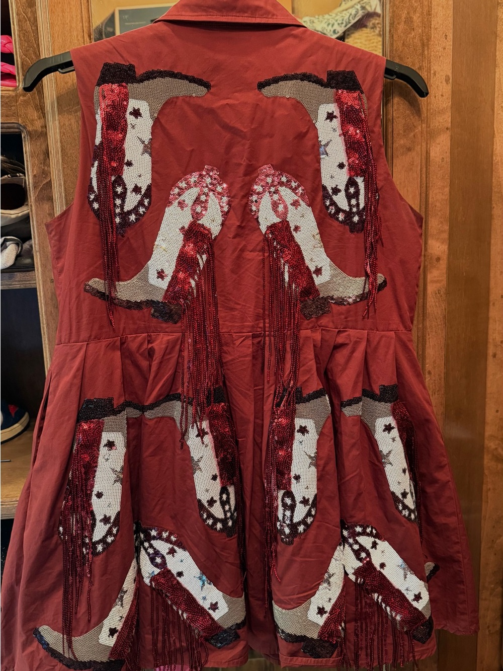QUEEN OF SPARKLES Red Sequin Fringe Western Dress